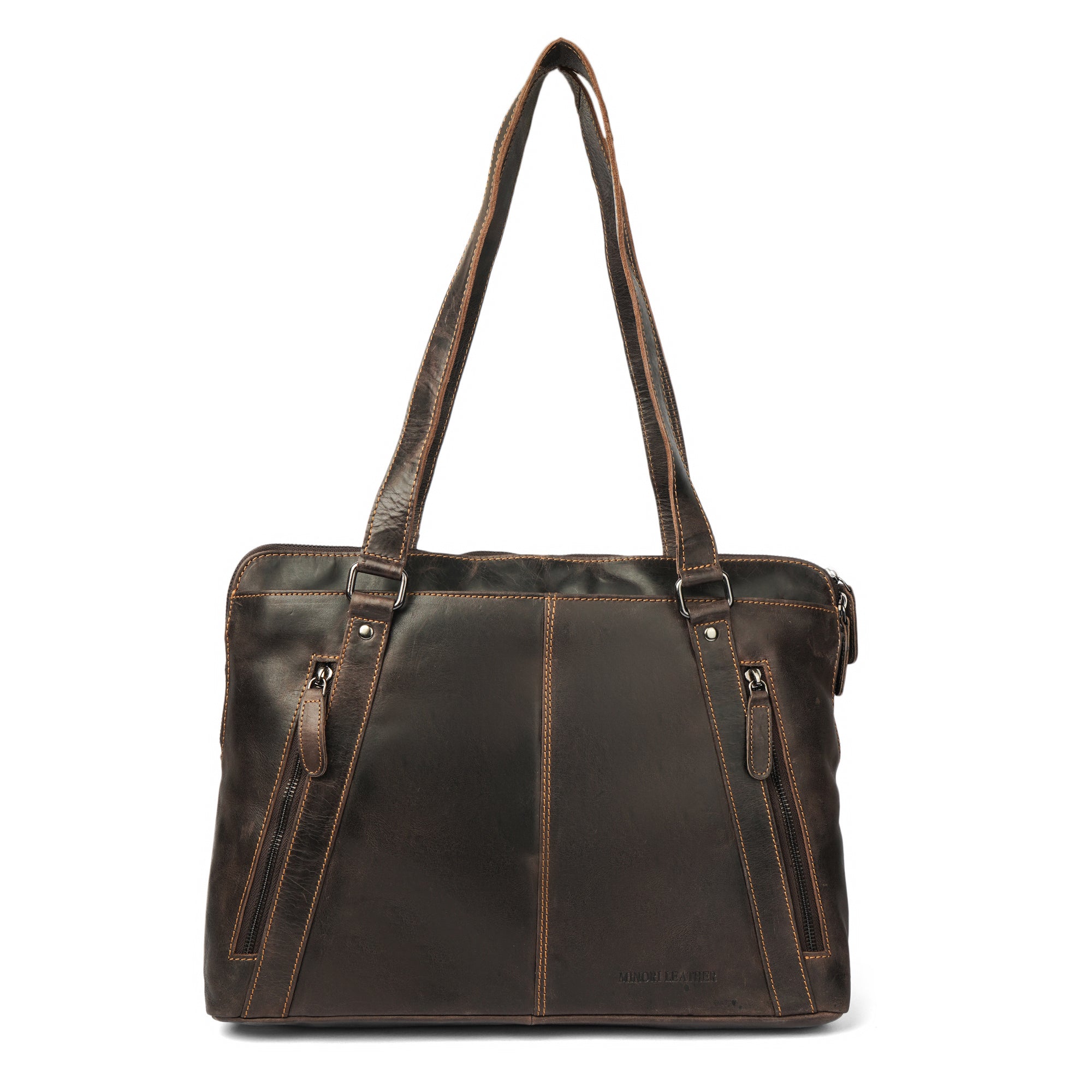 Camille Leather Laptop Tote Bag in Brown