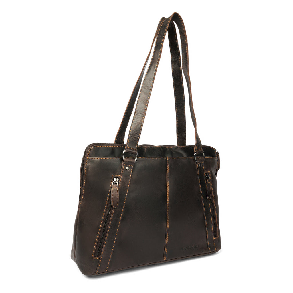 Camille Leather Laptop Tote Bag in Brown