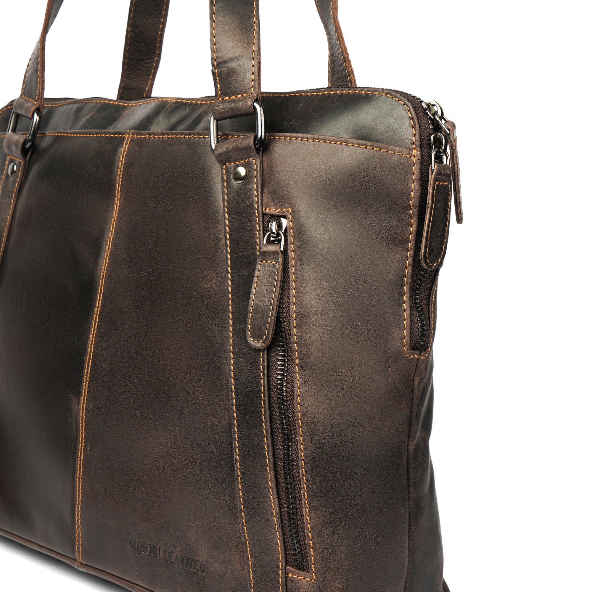 Camille Leather Laptop Tote Bag in Brown