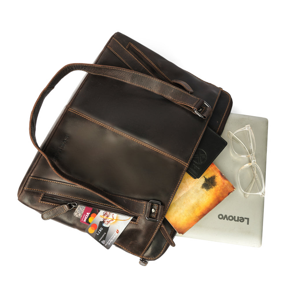 Camille Leather Laptop Tote Bag in Brown