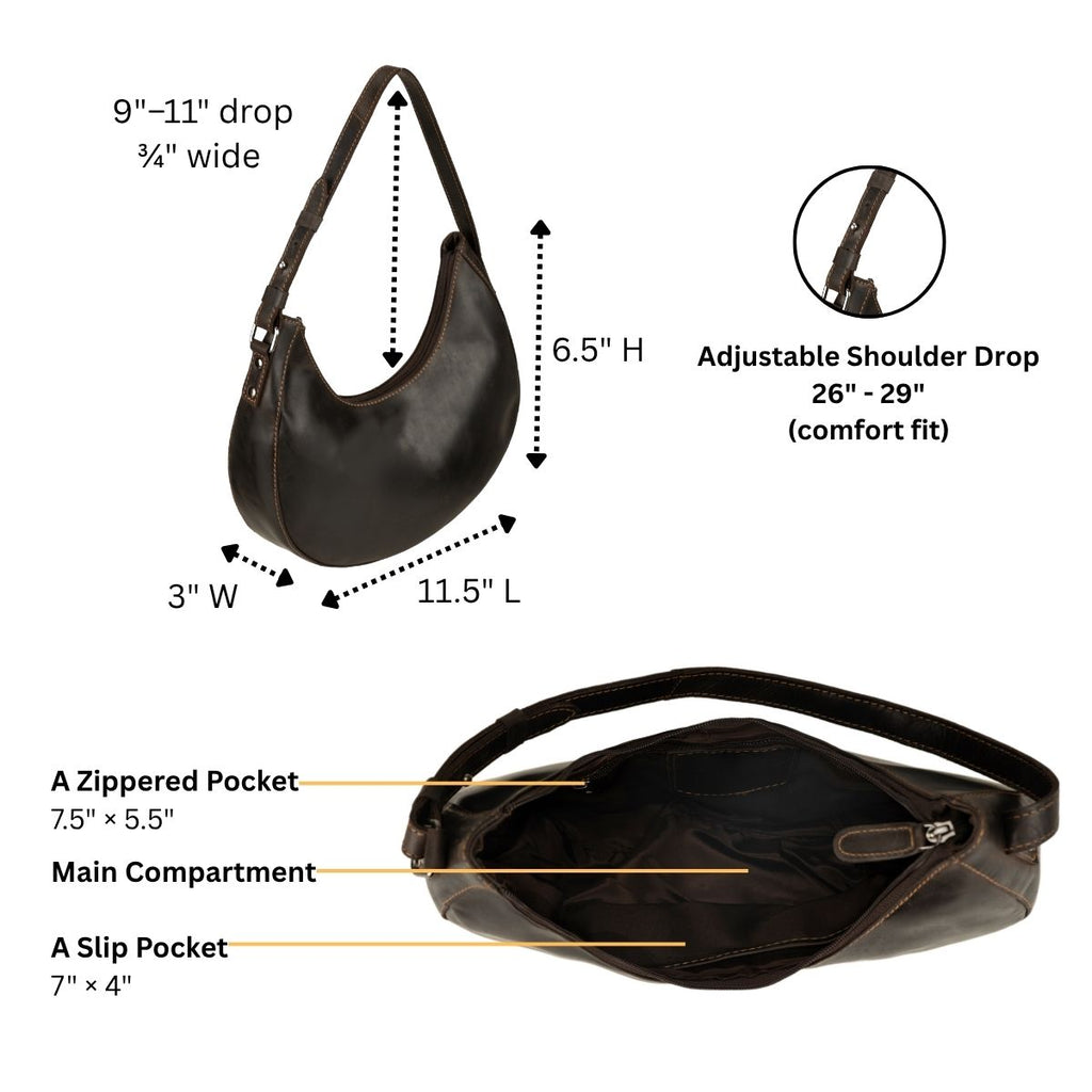 Selene Hobo Leather Shoulder Bag in Brown