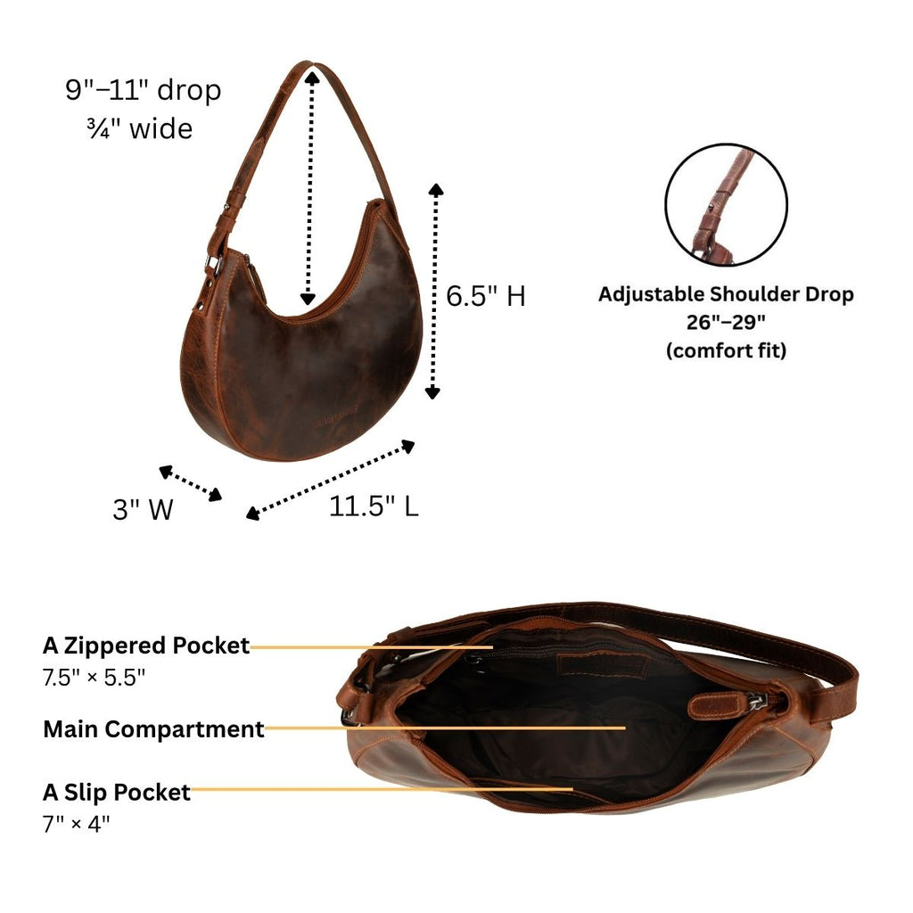 Selene Hobo Leather Shoulder Bag in Chestnut